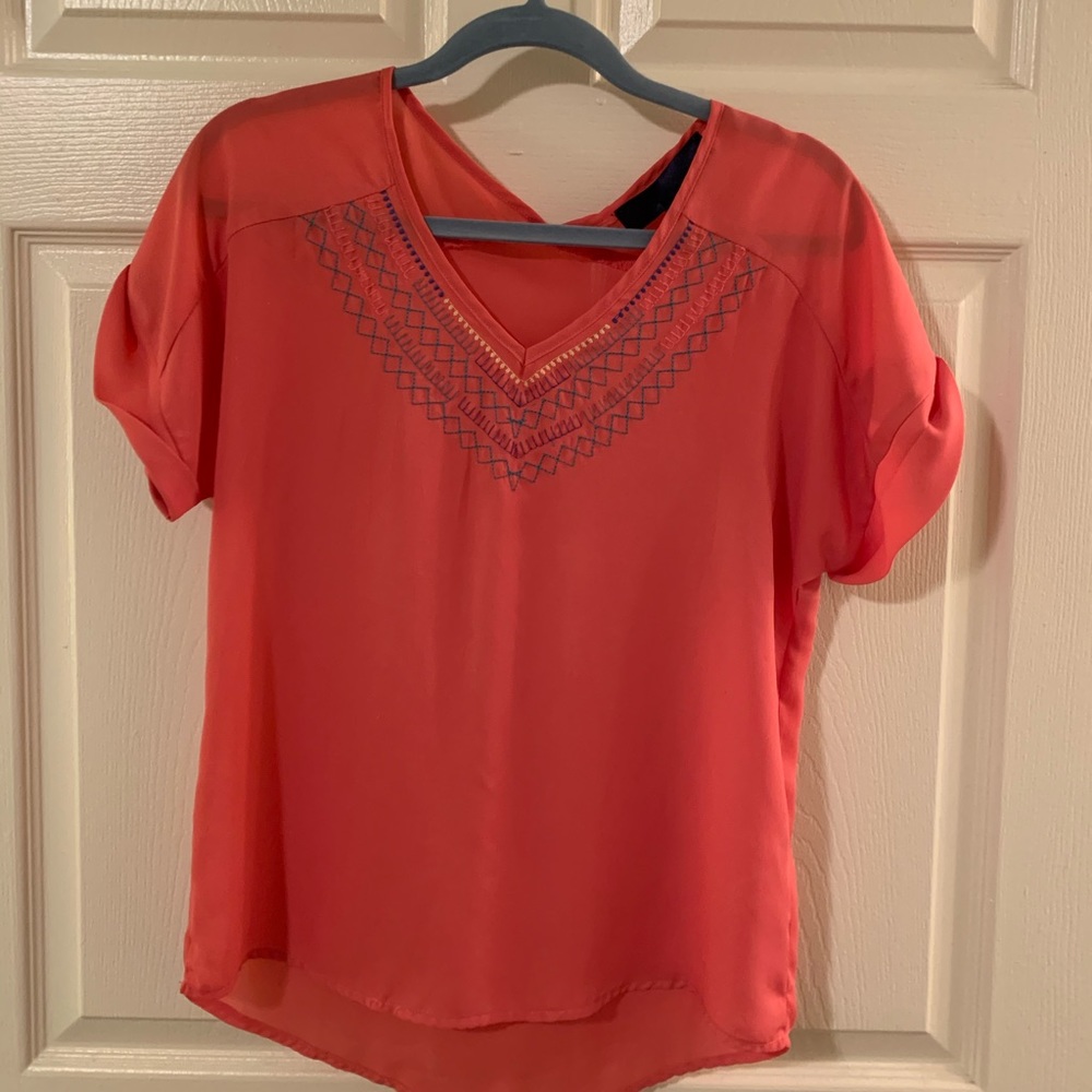 Coral pink Francesca’s embroidered top